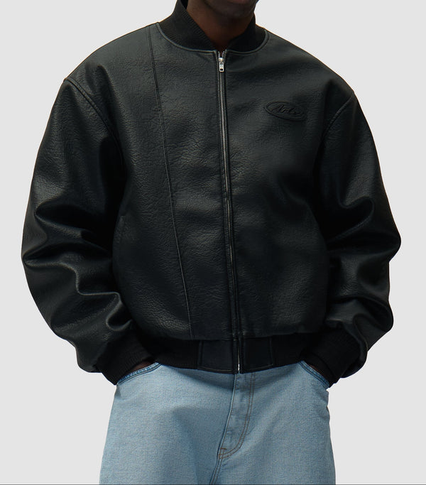 Arte Antwerp LEATHER VARSITY JACKET Black