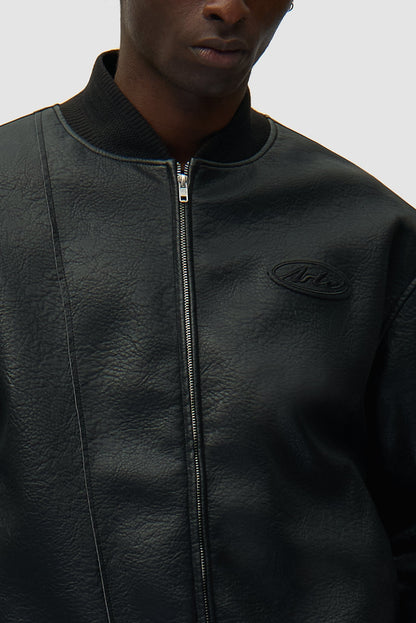 Arte Antwerp LEATHER VARSITY JACKET Black