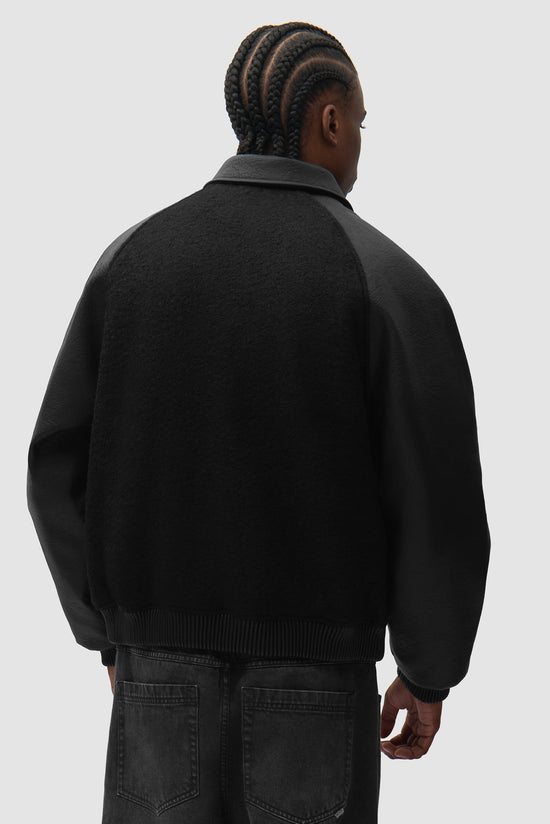 Arte Antwerp Leather Varsity Jacket Black