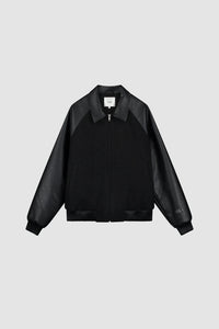 Arte Antwerp Leather Varsity Jacket Black