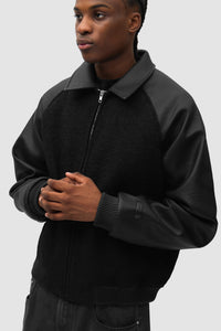 Arte Antwerp Leather Varsity Jacket Black