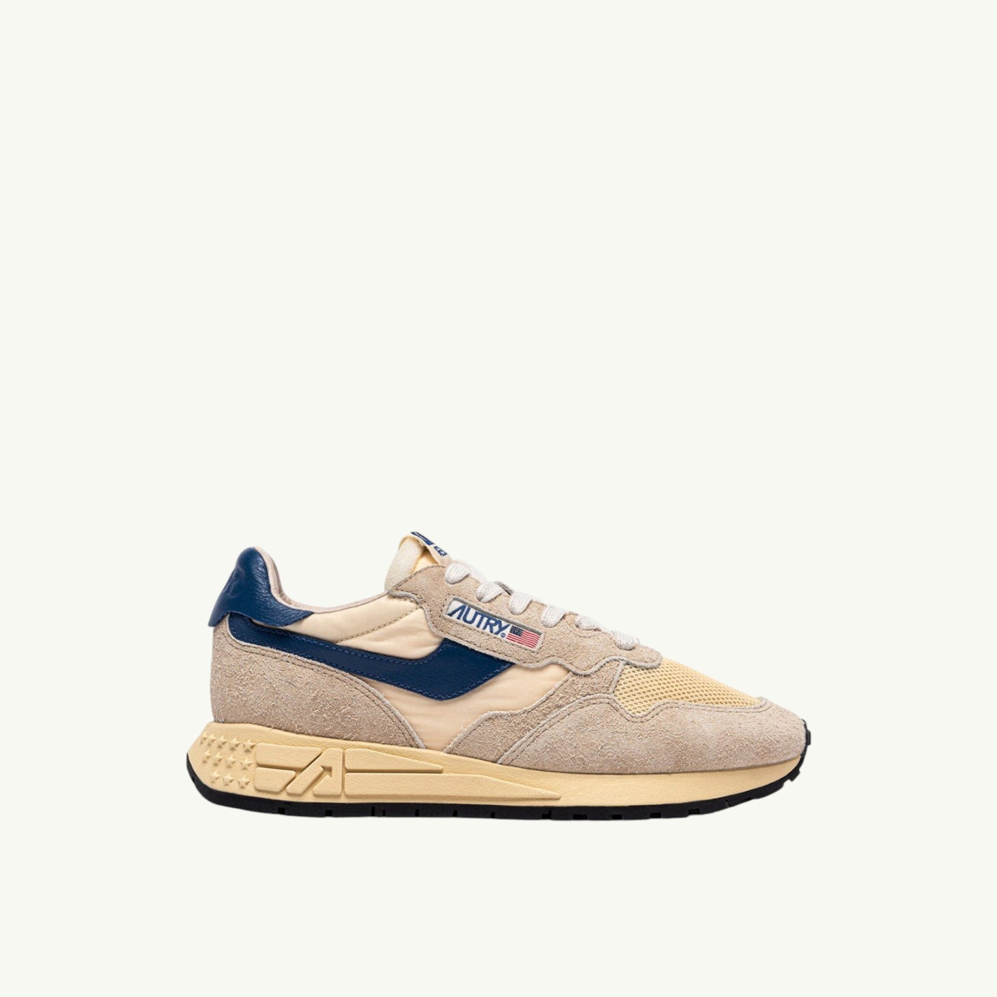 BASKETS REELWIND LOW EN NYLON DAIM ET CUIR ECRU ET ENSIGN BLUE