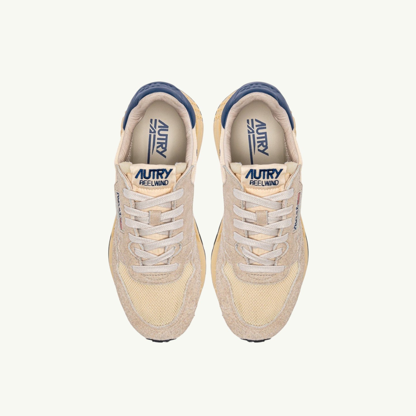 BASKETS REELWIND LOW EN NYLON DAIM ET CUIR ECRU ET ENSIGN BLUE