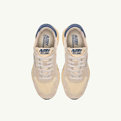 BASKETS REELWIND LOW EN NYLON DAIM ET CUIR ECRU ET ENSIGN BLUE