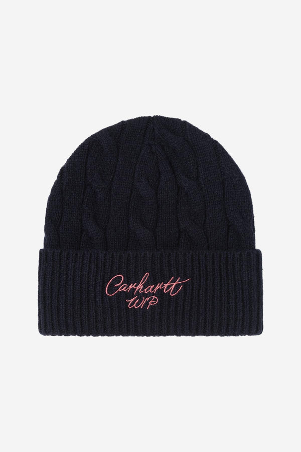 Bonnet Carhartt Wip SIGNATURE CABLE BEANIE Deep Night Glassy Pink — Carhartt Wip