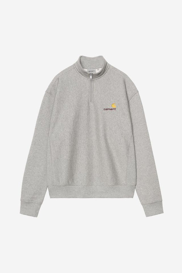 Carhartt Wip HALF ZIP AMERICAN SCRIPT SWEAT Grey Heather — Carhartt Wip