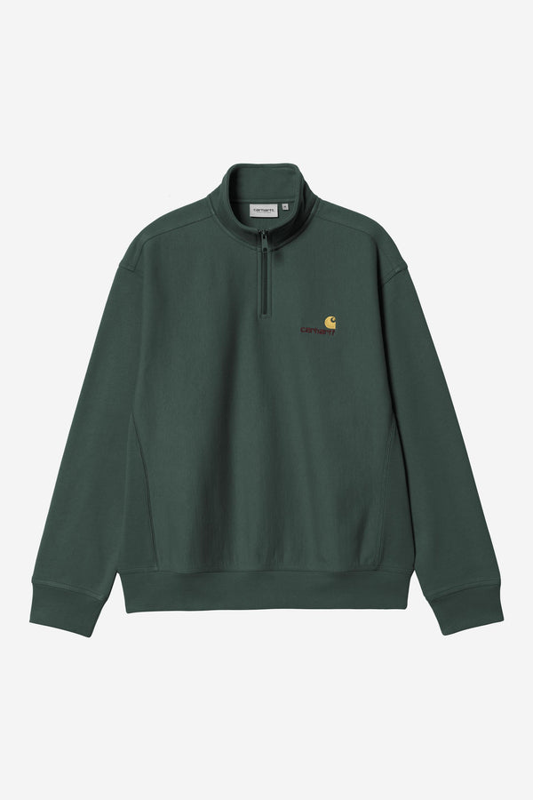 Carhartt Wip HALF ZIP AMERICAN SCRIPT SWEAT Kale Green — Carhartt Wip