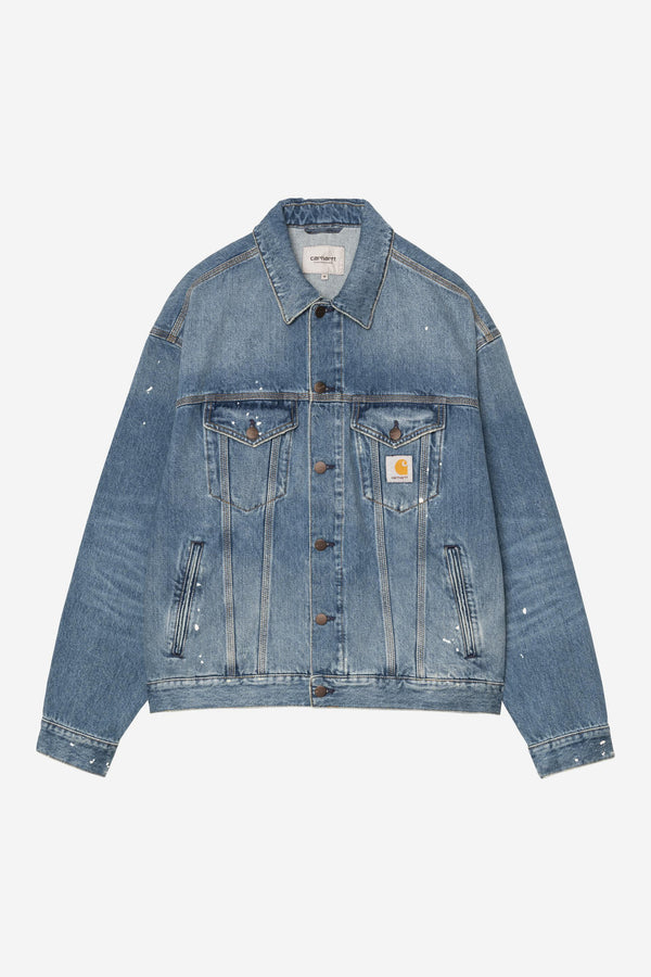 Carhartt Wip HELSTON JACKET Blue destroy wash splatter — Carhartt Wip