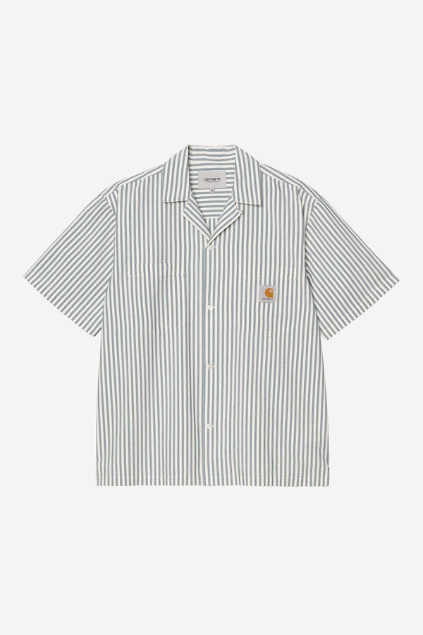 Carhartt Wip LEAVEL S/S SHIRT Leavel Stripe Blue River / Wax — Carhartt Wip