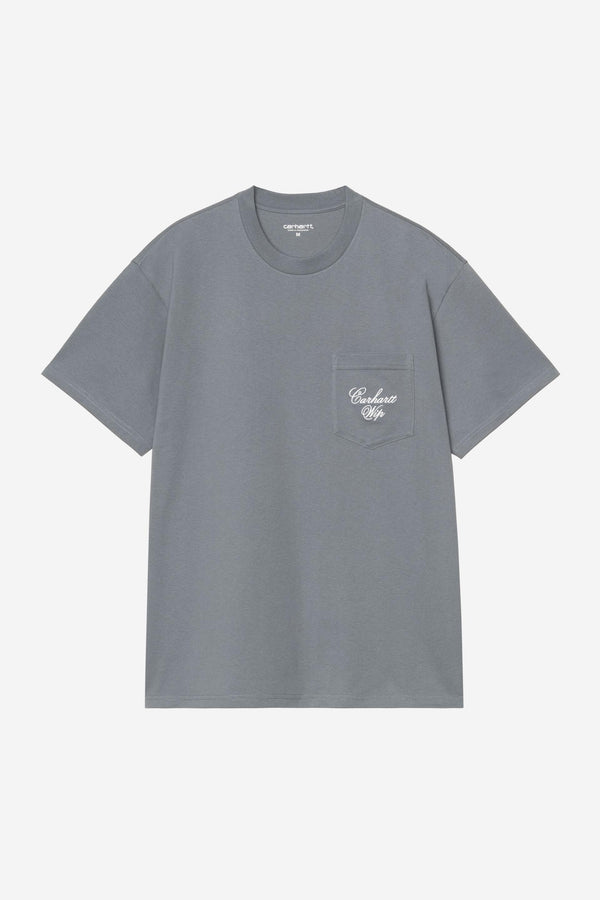 Carhartt Wip LONGHAND POCKET S/S TEE Cozy Blue / White — Carhartt Wip
