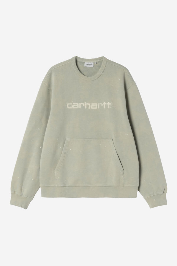 Carhartt Wip PAINTER SWEAT Shady Green destroy wash, splatter — Carhartt Wip