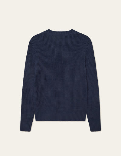 Les Deux Alvin Waffle Crewneck Knit Dark Navy