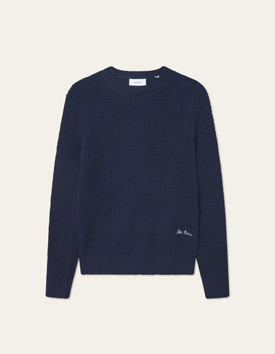Les Deux Alvin Waffle Crewneck Knit Dark Navy