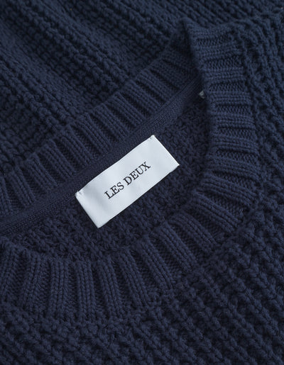 Les Deux Alvin Waffle Crewneck Knit Dark Navy