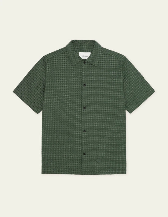 Les Deux Check Seersucker SS Shirt Pine Green — Les Deux