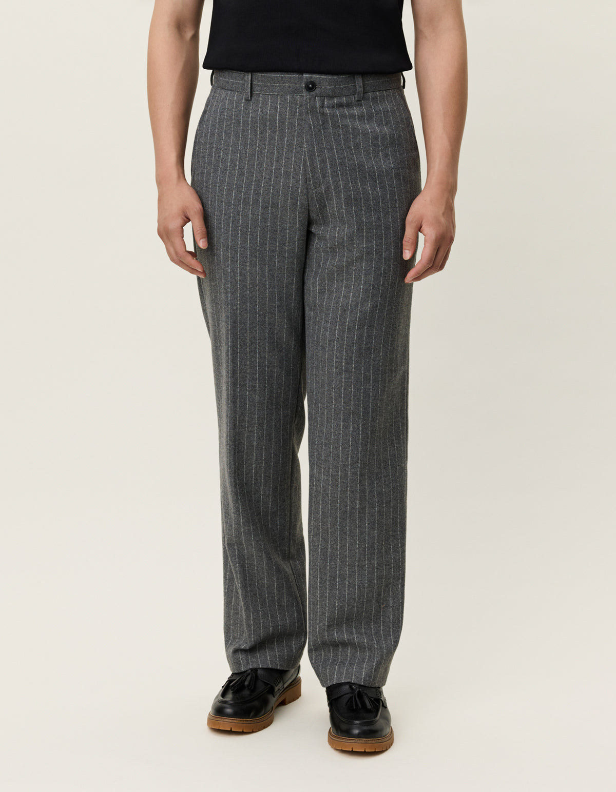 Les Deux Como Pinstripe Mouliné Slacks Grey Melange