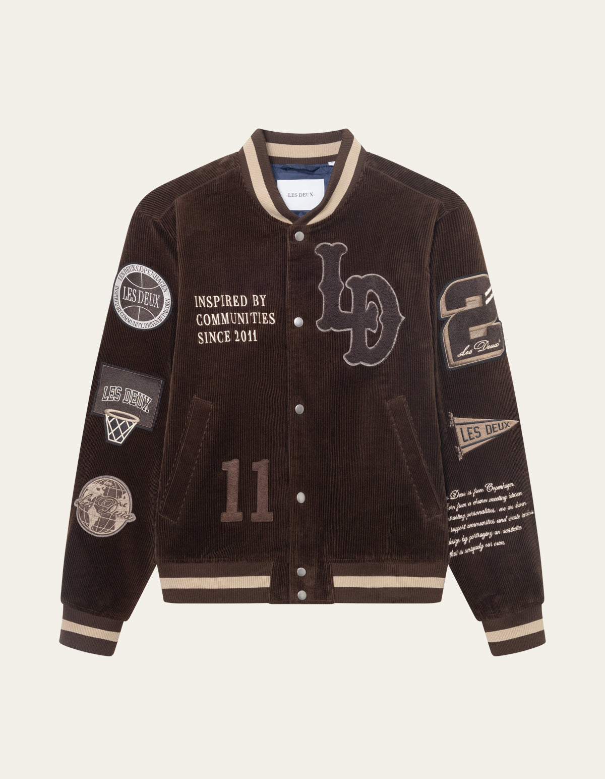 Les Deux Corduroy Varsity Jacket Slate Brown