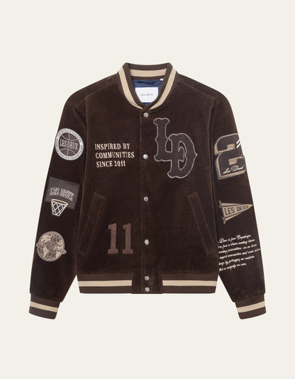 Les Deux Corduroy Varsity Jacket Slate Brown