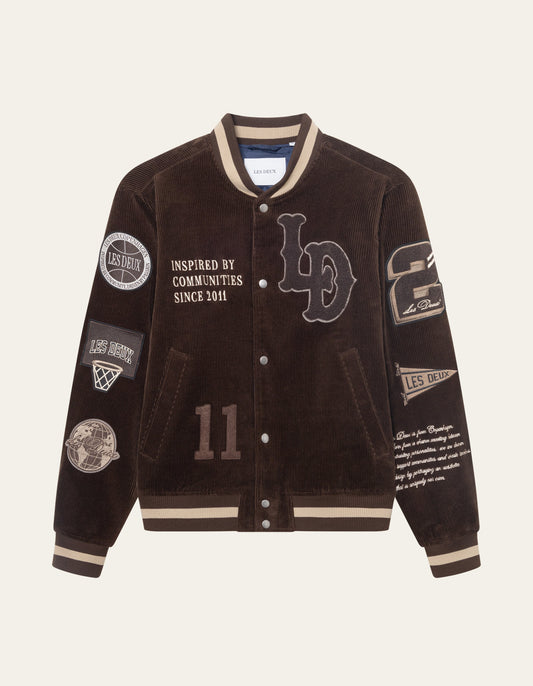 Les Deux Corduroy Varsity Jacket Slate Brown