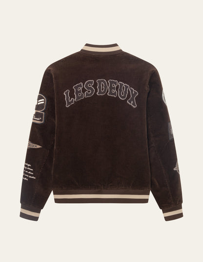 Les Deux Corduroy Varsity Jacket Slate Brown