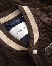 Les Deux Corduroy Varsity Jacket Slate Brown