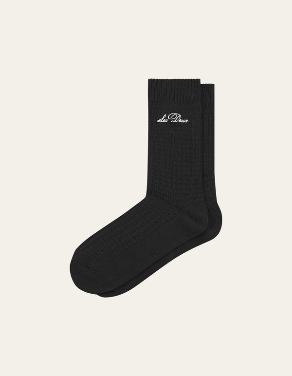 Les Deux Crew Waffle Socks Black — Les Deux