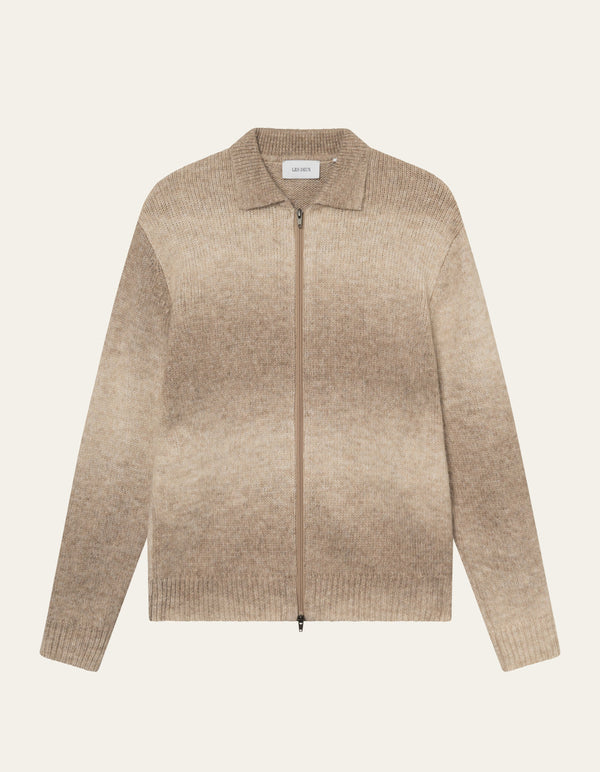 Les Deux Gannon Gradient Zipper Cardigan Prairie Sand — Les Deux