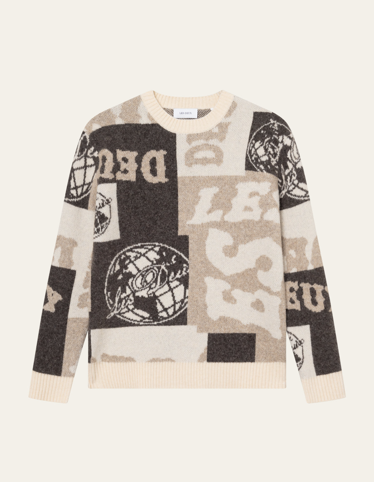 Les Deux Globe Crewneck Knit Dark Sand