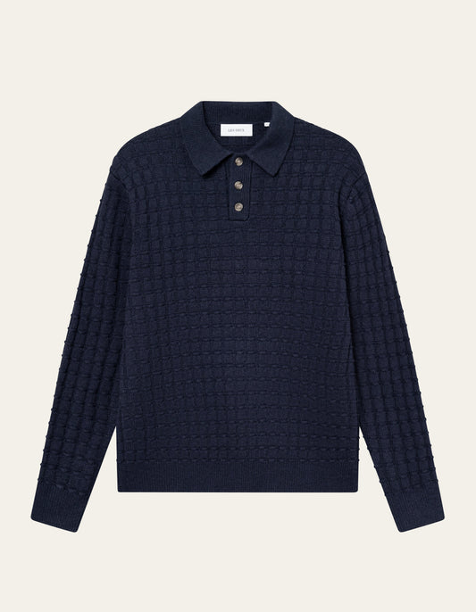 Les Deux Gustav Squared Structure Polo Knit Dark Navy