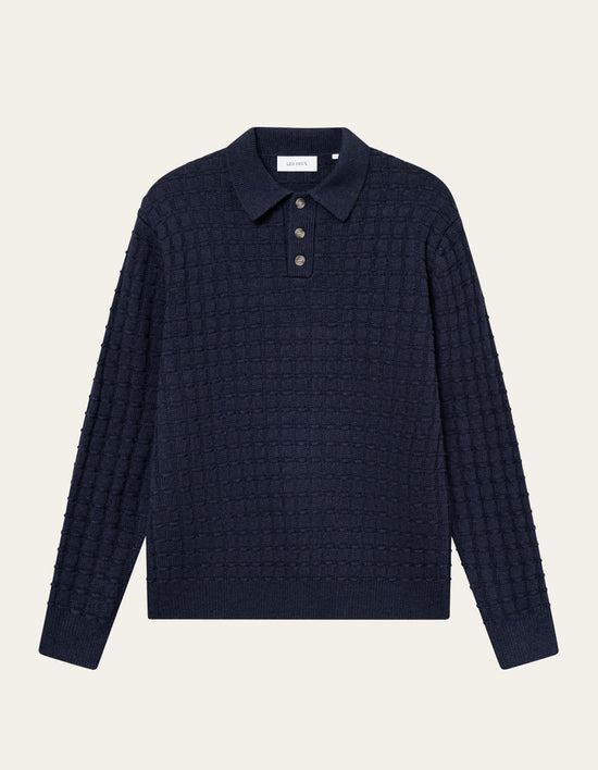 Les Deux Gustav Squared Structure Polo Knit Dark Navy — Les Deux