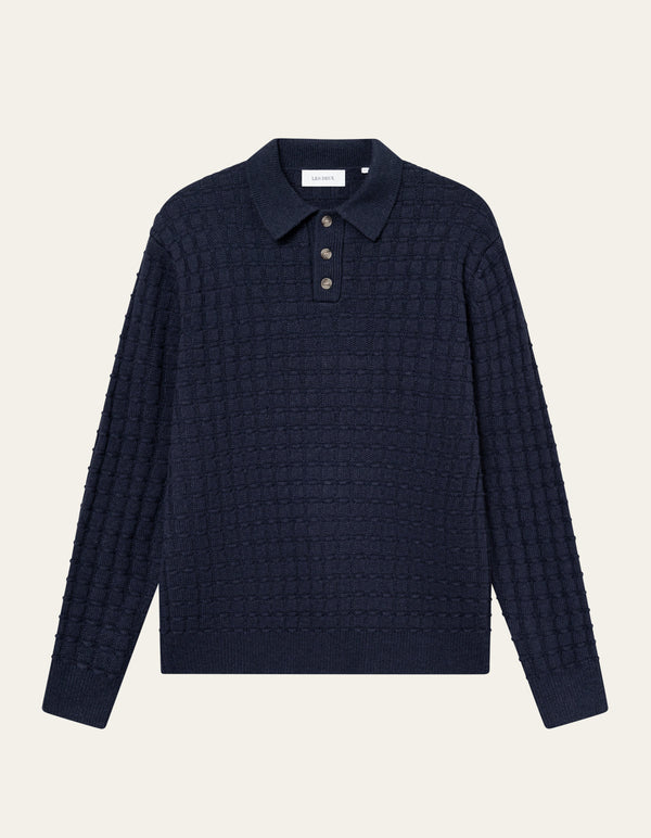 Les Deux Gustav Squared Structure Polo Knit Dark Navy — Les Deux