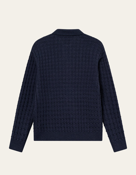 Les Deux Gustav Squared Structure Polo Knit Dark Navy