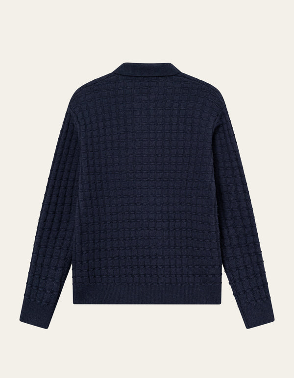 Les Deux Gustav Squared Structure Polo Knit Dark Navy