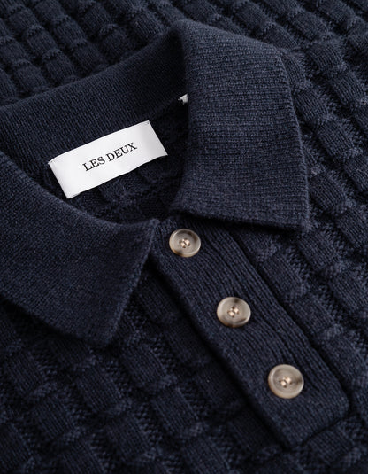 Les Deux Gustav Squared Structure Polo Knit Dark Navy
