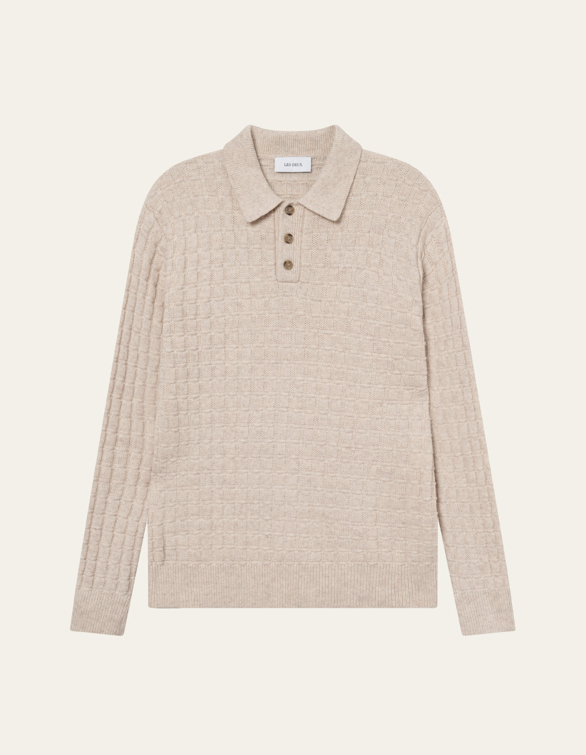 Les Deux Gustav Squared Structure Polo Knit Light Sand Melange