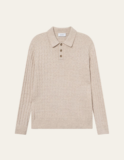 Les Deux Gustav Squared Structure Polo Knit Light Sand Melange