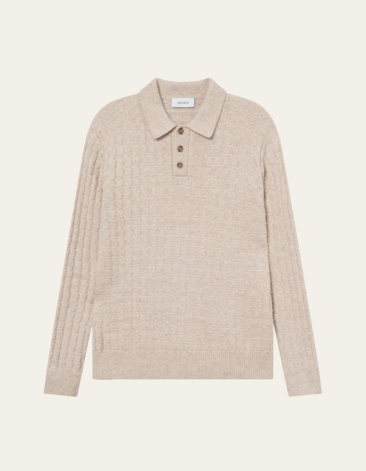 Les Deux Gustav Squared Structure Polo Knit Light Sand Melange