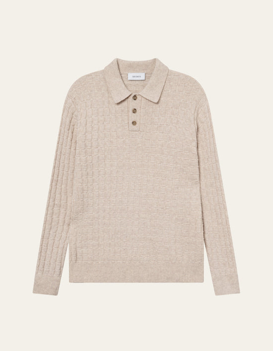 Les Deux Gustav Squared Structure Polo Knit Light Sand Melange — Les Deux