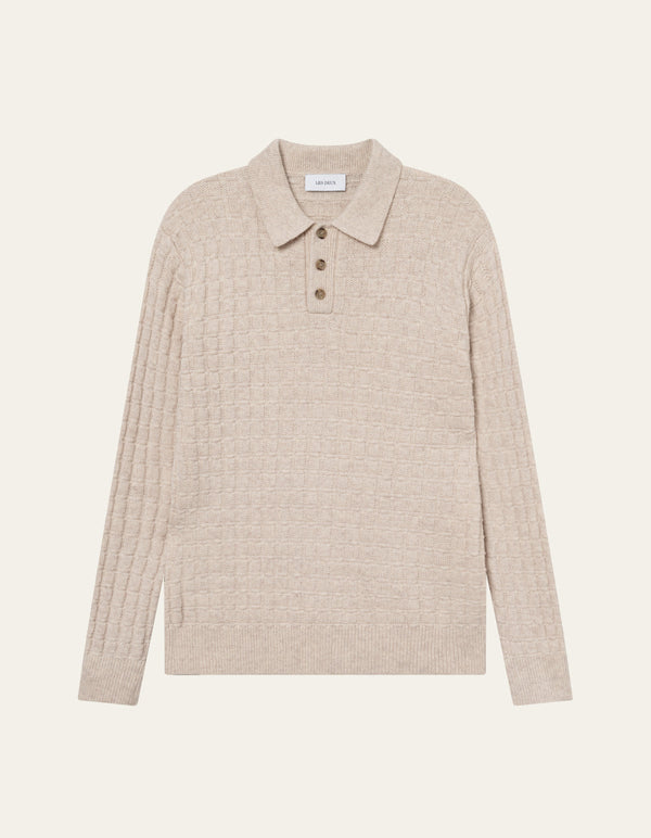Les Deux Gustav Squared Structure Polo Knit Light Sand Melange — Les Deux