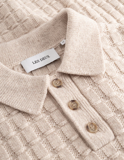 Les Deux Gustav Squared Structure Polo Knit Light Sand Melange