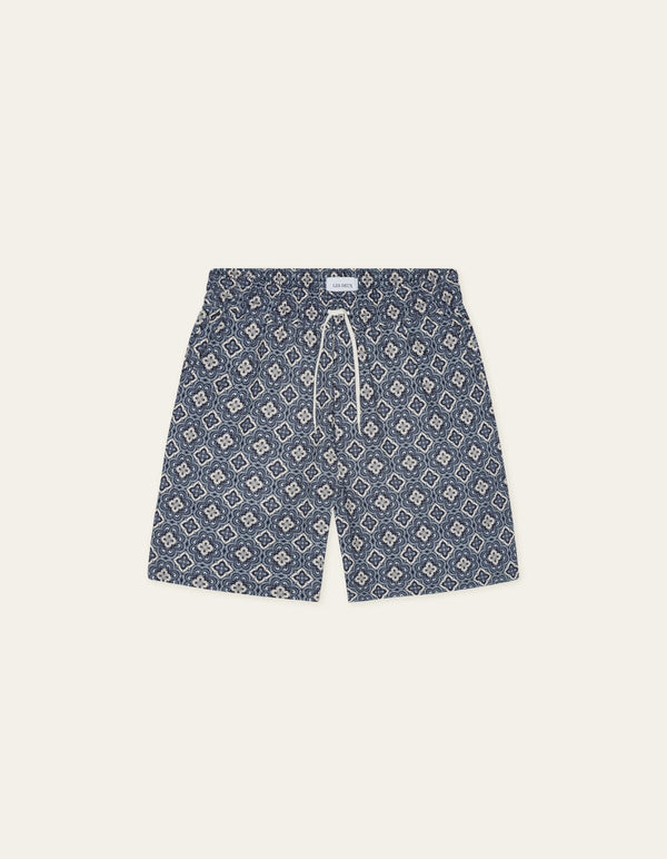 Les Deux HARRY ARABESQUE AOP SHORTS Blue Fog — Les Deux