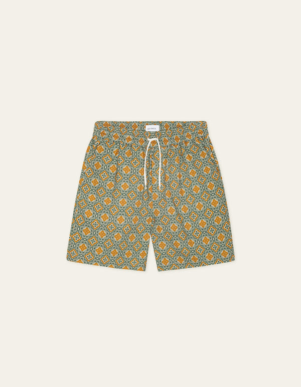 Les Deux HARRY ARABESQUE AOP SHORTS Sea Moss Green — Les Deux
