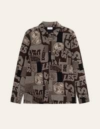 Les Deux Kaleb Patchwork Jacquard Overshirt Mountain Grey Brown
