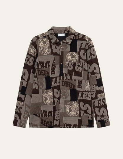Les Deux Kaleb Patchwork Jacquard Overshirt Mountain Grey Brown