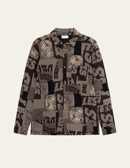 Les Deux Kaleb Patchwork Jacquard Overshirt Mountain Grey Brown