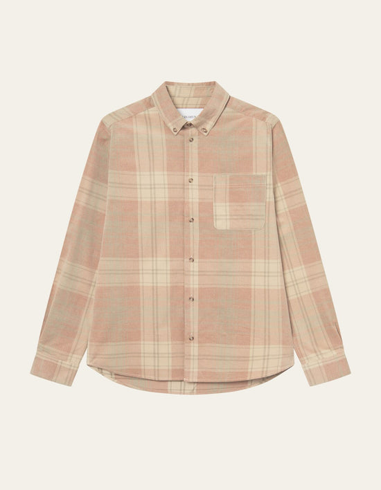 Les Deux Kash Check Corduroy Shirt Dark Sand — Les Deux