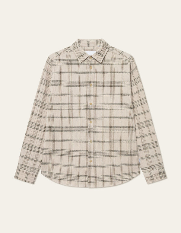 Les Deux Kash Check Overshirt Light Sand — Les Deux