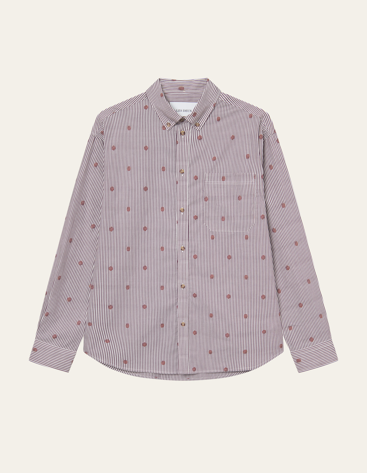 Les Deux Kolton Stripe Basket AOE Shirt Fired Brick Red