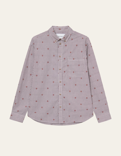 Les Deux Kolton Stripe Basket AOE Shirt Fired Brick Red