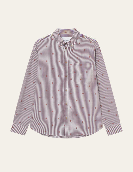 Les Deux Kolton Stripe Basket AOE Shirt Fired Brick Red